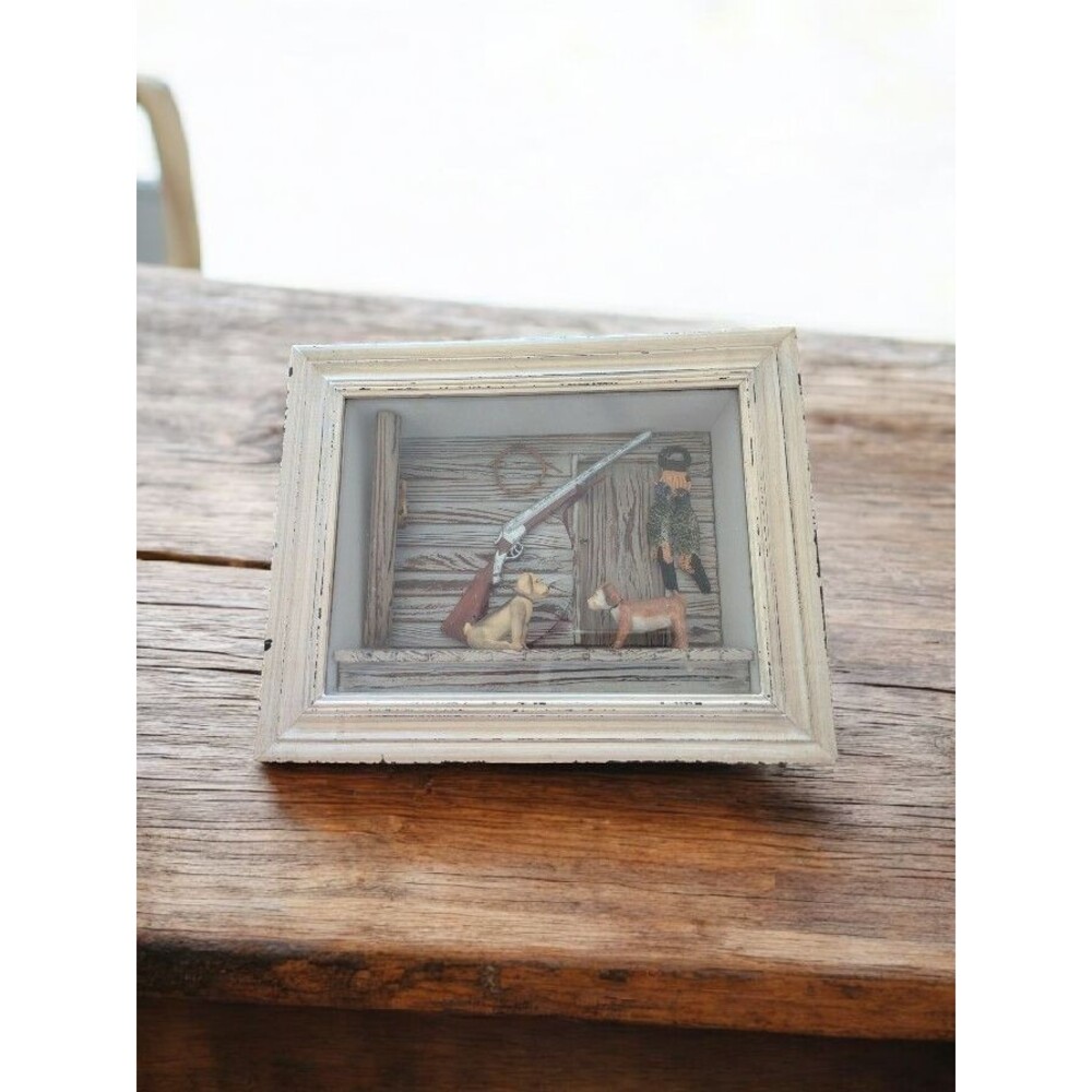 Vintage Rustic Shadow Box Display Case Large 11x14 Picture Frame Dogs Rifle Rope